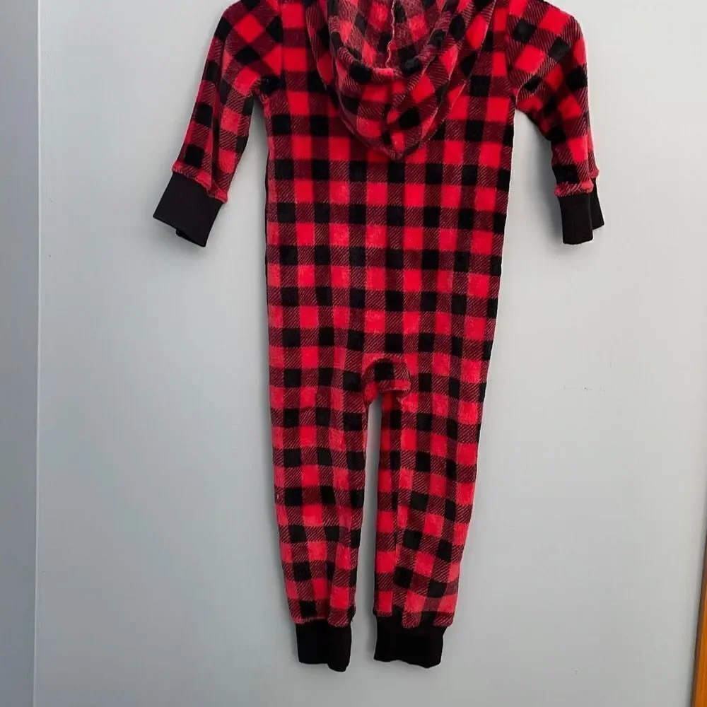Little Blue House Buffalo Plaid Fleece Hooded Pajamas size 4